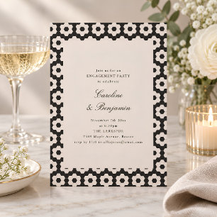 Invitación Fiesta de compromiso Retro Black and White Art Dec