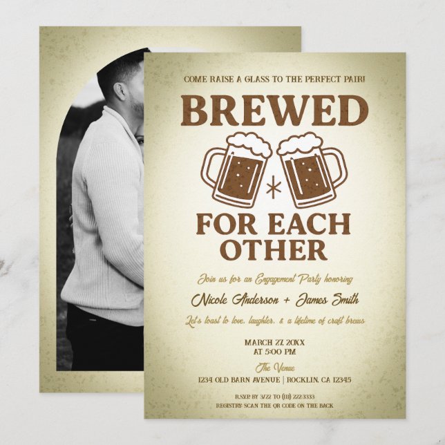 Invitación Fiesta de compromiso retro de cerveza artesanal el (Anverso / Reverso)