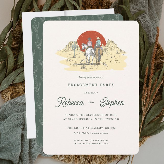 Invitación Fiesta de compromiso Retro Western Desert | Boho (Subido por el creador)