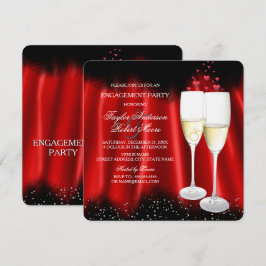 Invitación Fiesta de Compromiso Rojo Negro Anillo de Champán 