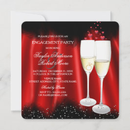 Invitación Fiesta de Compromiso Rojo Negro Anillo de Champán