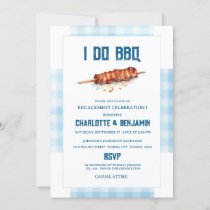 Invitación Fiesta de Compromiso Rustic Blue Gingham I Do BBQ