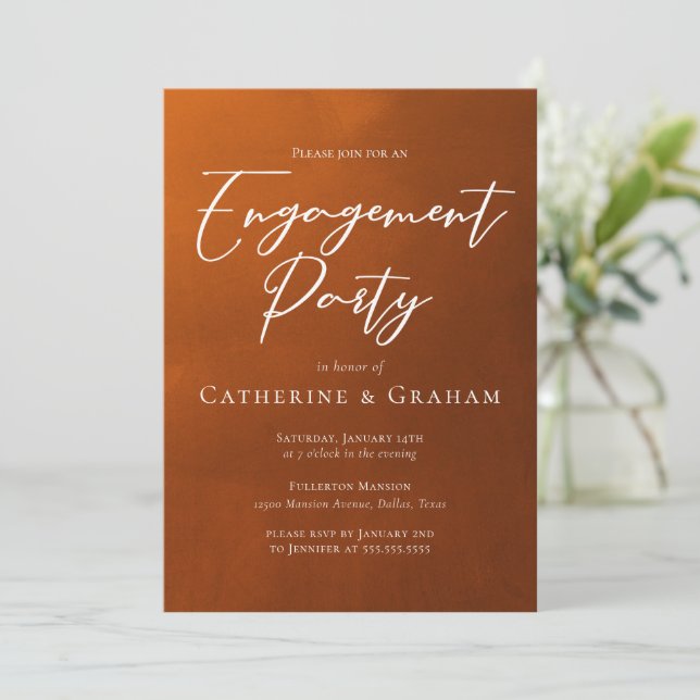 Invitación Fiesta de compromiso Rustic Burnt Orange (Anverso de pie)
