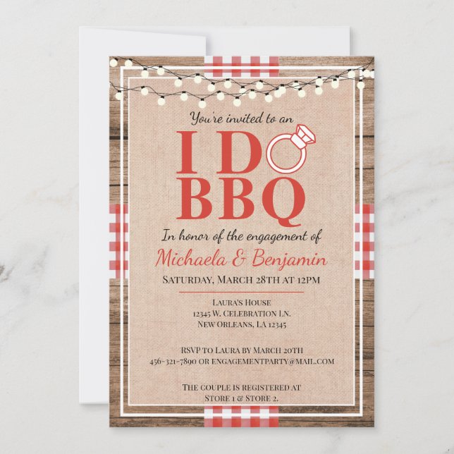Invitación Fiesta de compromiso Rustic I Do BBQ para parejas (Anverso)