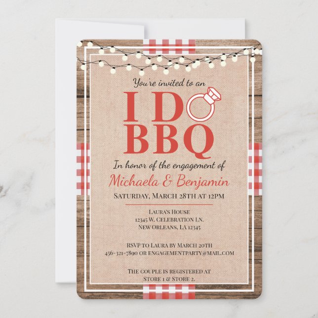 Invitación Fiesta de compromiso Rustic I Do BBQ para parejas (Anverso)