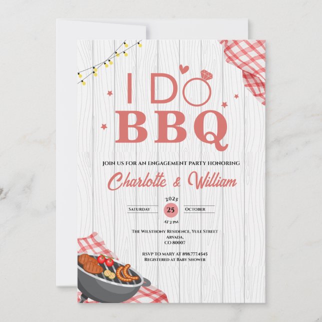 Invitación Fiesta de compromiso Rustic i Do BBQ Plaid (Anverso)