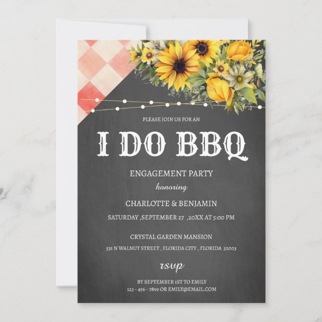Invitación Fiesta de compromiso Rustic Sunflower I Do BBQ  (Anverso)