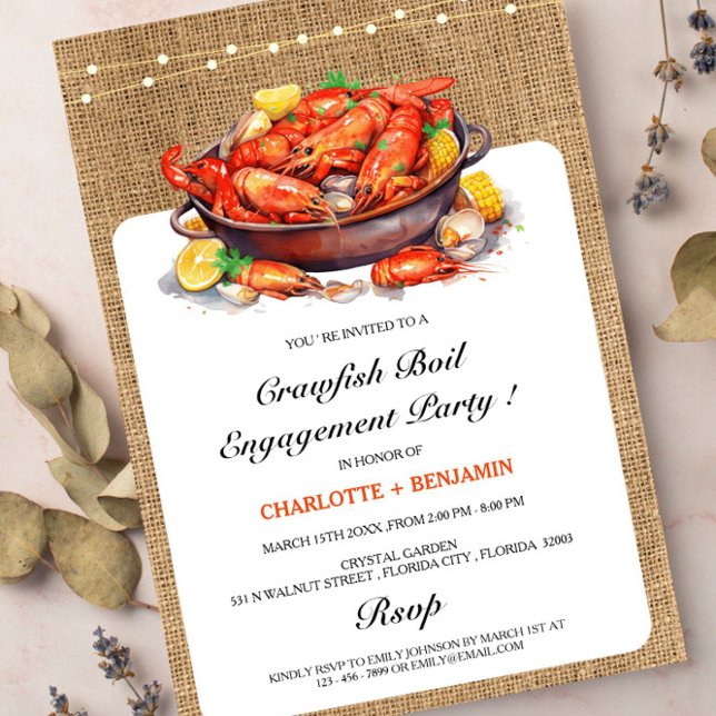 Invitación Fiesta de Compromiso Rústica con Boil de Cangrejos (Subido por el creador)