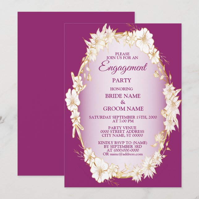 Invitación Fiesta de Compromiso Rústica Floral Rosa Blanca Do (Anverso / Reverso)