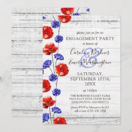 Invitación Fiesta de Compromiso Rustica Madera y Amapola Roja