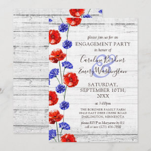 Invitación Fiesta de Compromiso Rustica Madera y Amapola Roja