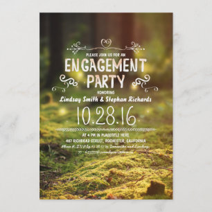Invitación fiesta de compromiso rústico al aire libre en bosq
