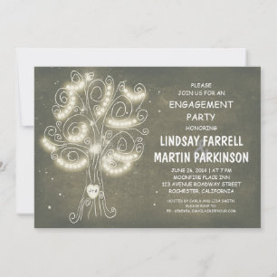 Invitación fiesta de compromiso rústico de árbol de luces de 