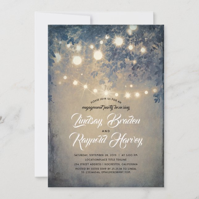 Invitación Fiesta de compromiso rústico de verano por la noch (Anverso)