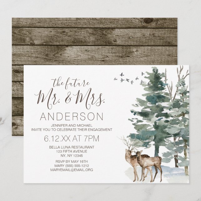 Invitación Fiesta de compromiso rústico del bosque (Anverso / Reverso)
