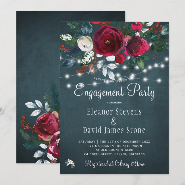 Invitación Fiesta de compromiso rústico floral elegante de in (Anverso / Reverso)