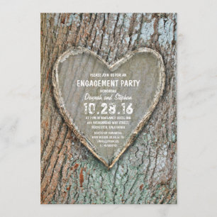 Invitación Fiesta de compromiso rústico tallado del árbol del