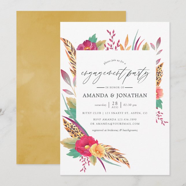 Invitación Fiesta de compromiso Safari en acuarela (Anverso / Reverso)