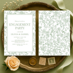 Invitación Fiesta de compromiso Sage Green Vintage floral fra