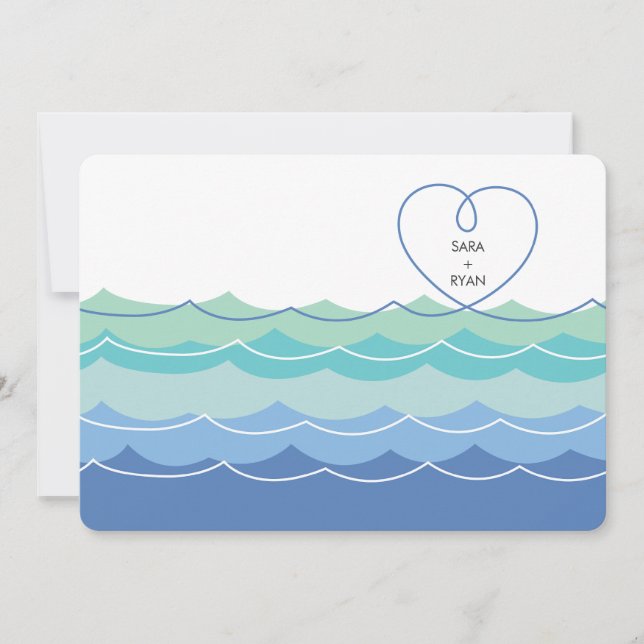 Invitación Fiesta de compromiso simple de corazones de ondas  (Anverso)