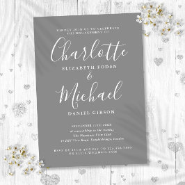 Invitación Fiesta de compromiso Simple Grey Signature Script 