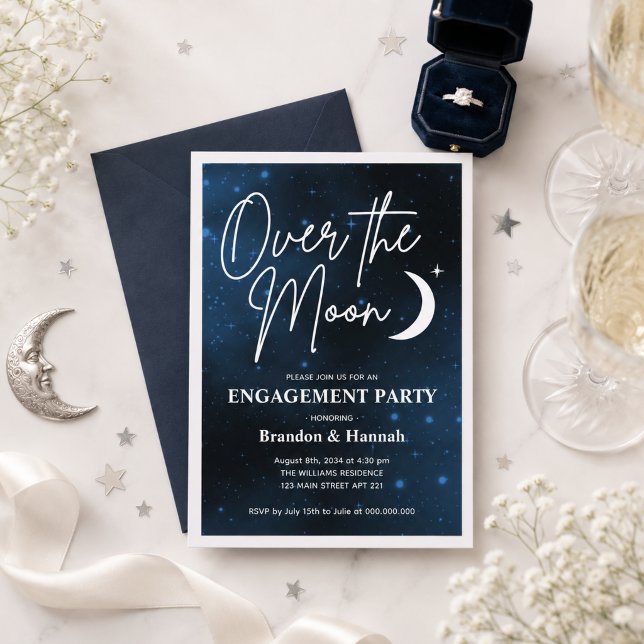 Invitación Fiesta de Compromiso Sobre La Luna (Over The Moon Engagement Party Invitation
)