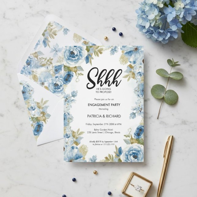 Invitación Fiesta de Compromiso Sorpresa con Caligrafía Chic (Subido por el creador)