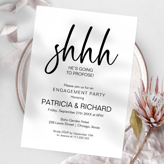 Invitación Fiesta de compromiso sorpresa con caligrafía chic (Subido por el creador)