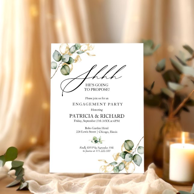 Invitación Fiesta de compromiso sorpresa de verde dorado (Subido por el creador)