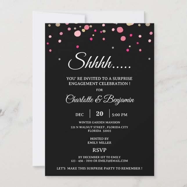Invitación Fiesta de Compromiso Sorpresa Única (Anverso)