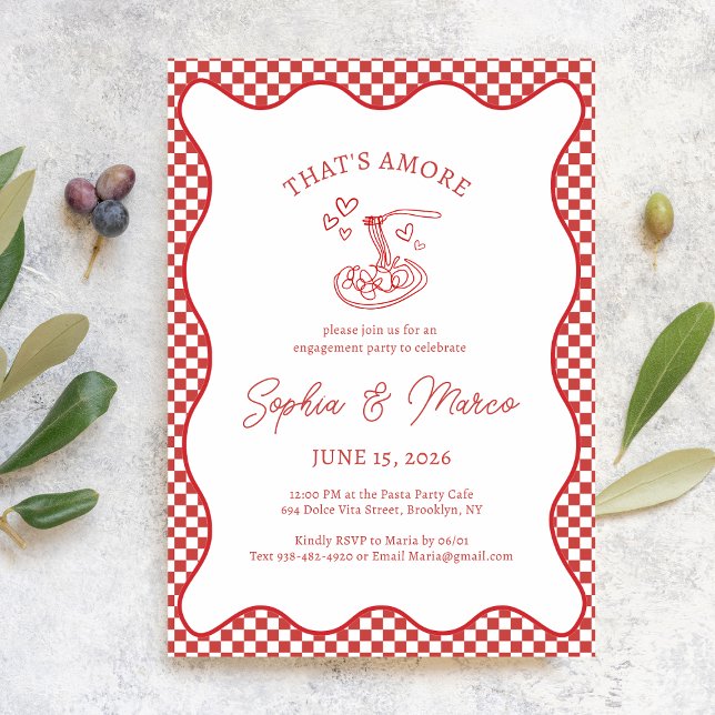 Invitación Fiesta de Compromiso That's Amore Gingham Rojo Ita (Subido por el creador)