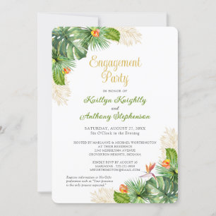 Invitación Fiesta de compromiso tropical acuarela de oro flor