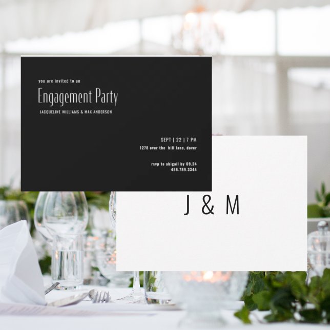 Invitación Fiesta de compromiso ultra moderna B/N  (Subido por el creador)