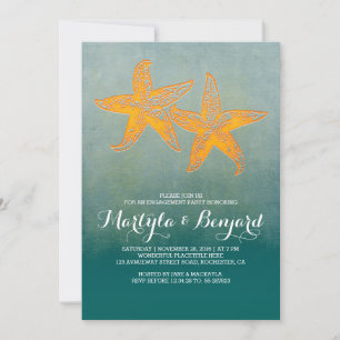 Invitación fiesta de compromiso verde azulado de la playa del