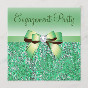 Invitación Fiesta de compromiso verde de las lentejuelas, del
