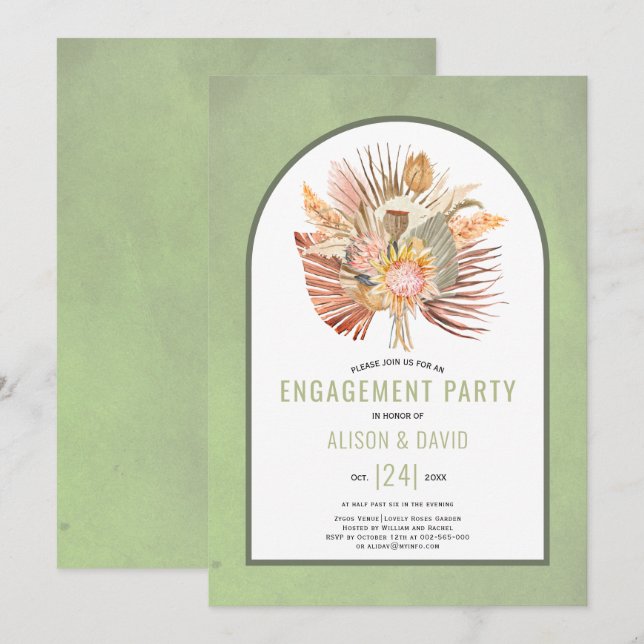 Invitación Fiesta de compromiso verde de pampas y pasto de pa (Anverso / Reverso)