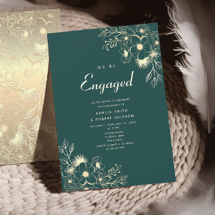 Invitación Fiesta de Compromiso Verde Esmeralda y Dorado