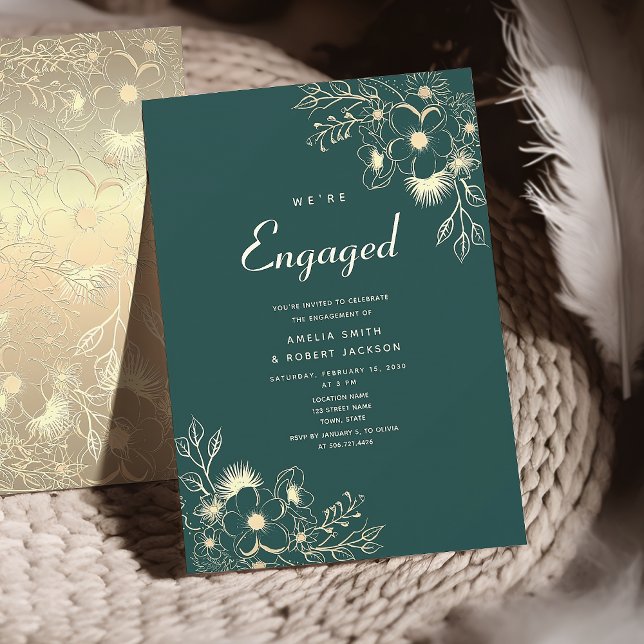 Invitación Fiesta de Compromiso Verde Esmeralda y Dorado (Subido por el creador)