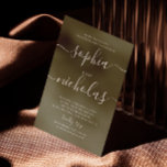 Invitación Fiesta de compromiso Verde Oliva Suave. Letra Eleg<br><div class="desc">Esta invitación para la fiesta de compromiso presenta una elegante escritura fluida sobre un fondo verde oliva suave. El tono terroso y suave crea una base tranquila y sofisticada, mientras que permite que la caligrafía blanca se destaque claramente. El diseño general se siente refinado pero relajado, con un diseño simple...</div>