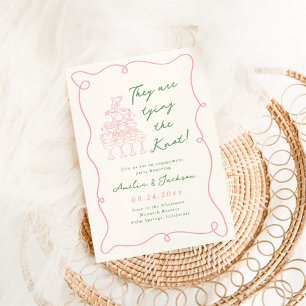 Invitación Fiesta de Compromiso Verde y Rosa Dibujada a Mano