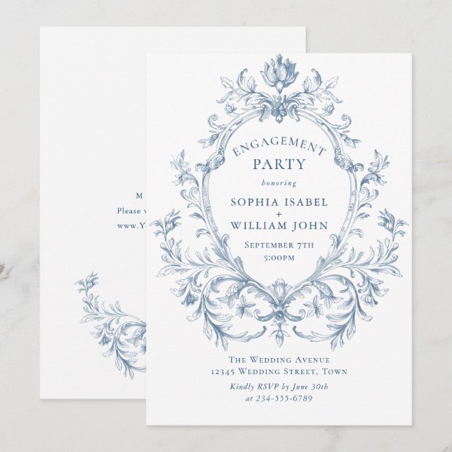 Invitación FIESTA DE COMPROMISO Victorian Ornate Grace Dusty  (Anverso / Reverso)
