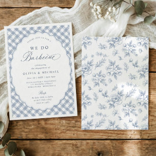 Invitación Fiesta de compromiso Vintage Dusty Blue We Do BBQ
