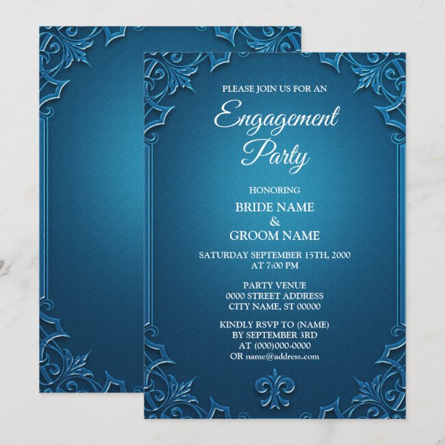 Invitación Fiesta de compromiso vintage geométrico turquesa (Anverso / Reverso)