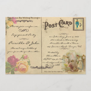 Invitación Fiesta de compromiso, vintage, viejo estilo de la