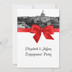 Invitación Fiesta de compromiso Wash DC Skyline Etched BW Roj