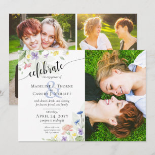 Invitación Fiesta de compromiso Watercolor Flores silvestres 
