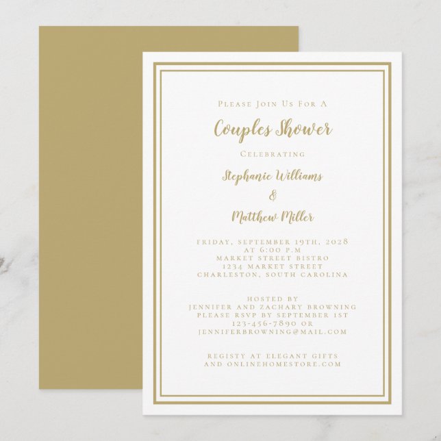 Invitación Fiesta de Compromiso y Boda para Parejas Chic Dora (Anverso / Reverso)