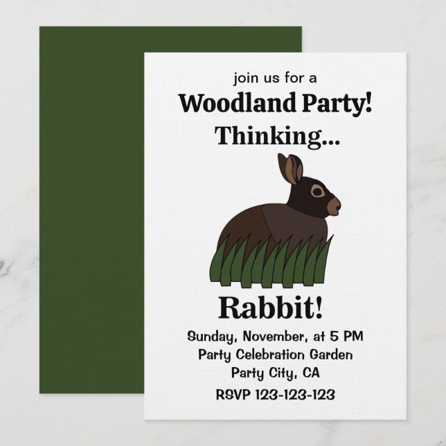 Invitación Fiesta de Conejo Animal Lindo Conejito Bosque (Anverso / Reverso)