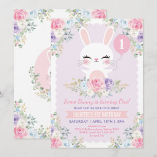 Invitación Fiesta de Conejo Floral de Primavera de primer cum