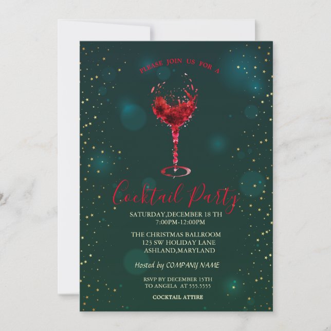 Invitación Fiesta de Confetti Cocktail Glass Stars Navidades (Anverso)
